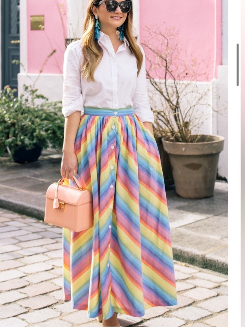 MDS Stripes Rainbow Poplin Cotton Maxi Skirt Multicolor Resort Cruise Festival 8